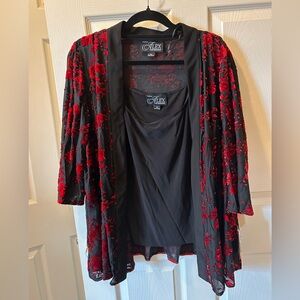 Alex Evenings Woman 3X Black and Red Floral Tank Top & Jacket Set w/Roses NWT